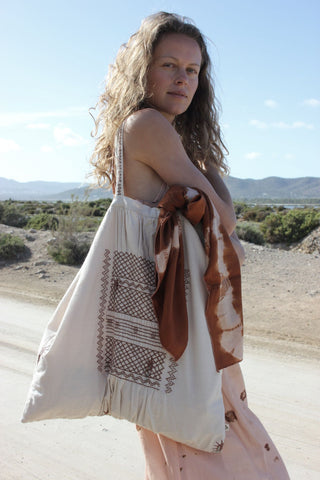 Beach Bag • Hand-embroidered Tote Bag • Available in three earthy tones image 3