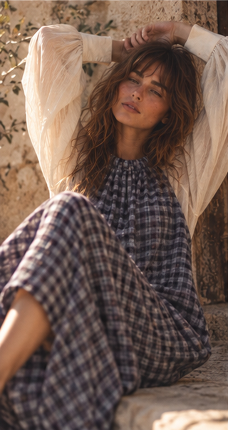 Checkmate Wool Halter Dress
