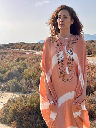 KAFTAN  • APRICOT• TIE DYE SOFT SILK image 1