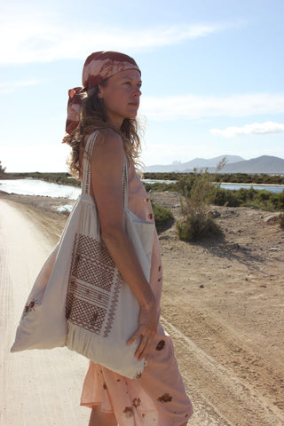 Beach Bag • Hand-embroidered Tote Bag • Available in three earthy tones image 0